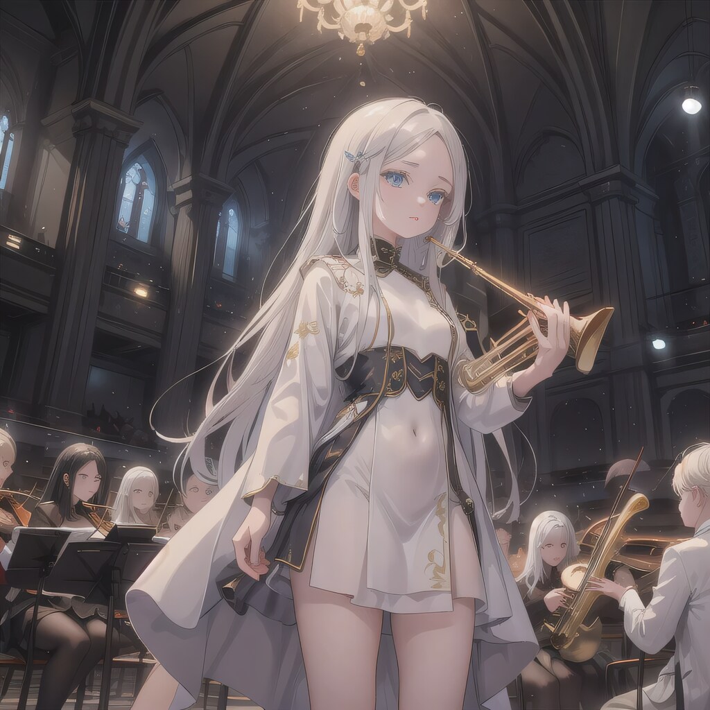 白髪ロングでブラスバンドの少女