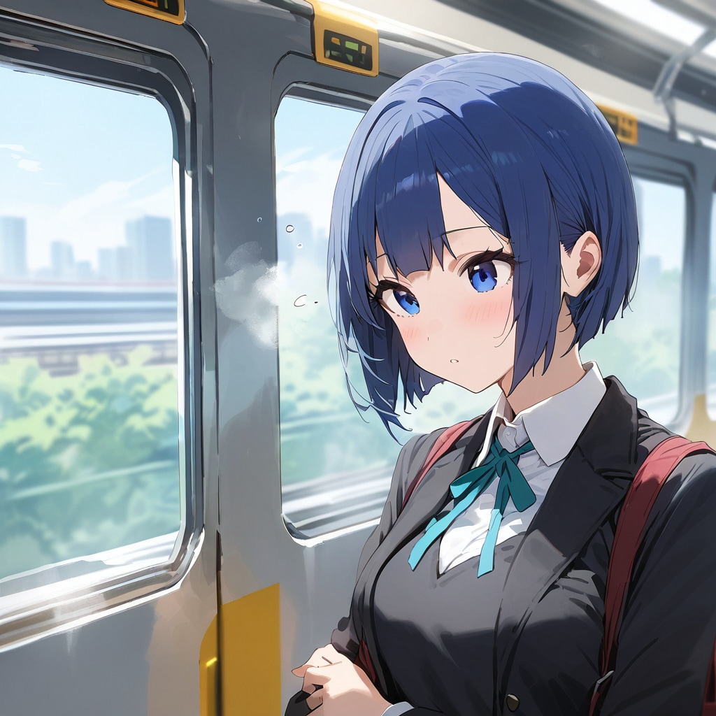 青髪少女と通勤電車