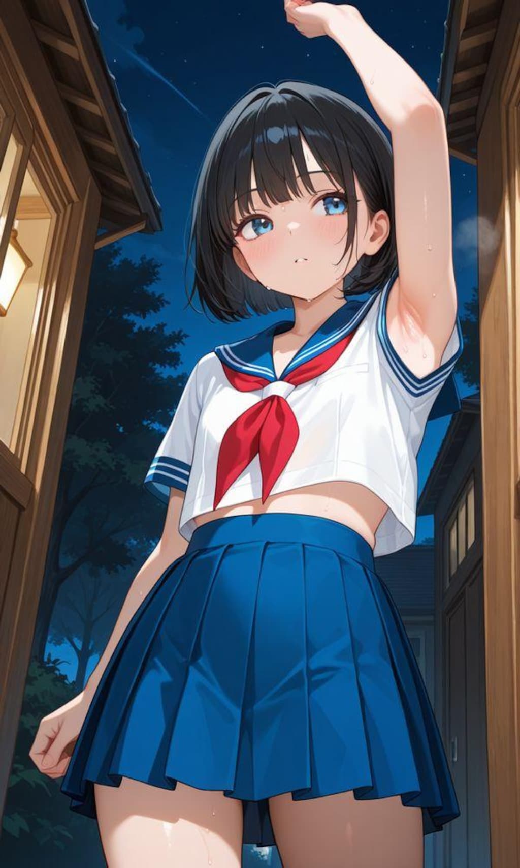 夜の図書室にて（ちっぱいセーラー服ちゃんのワキ）