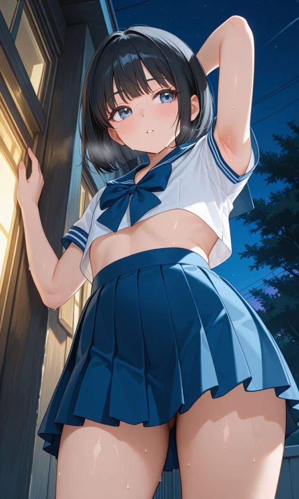 夜の図書室にて（ちっぱいセーラー服ちゃんのワキ）