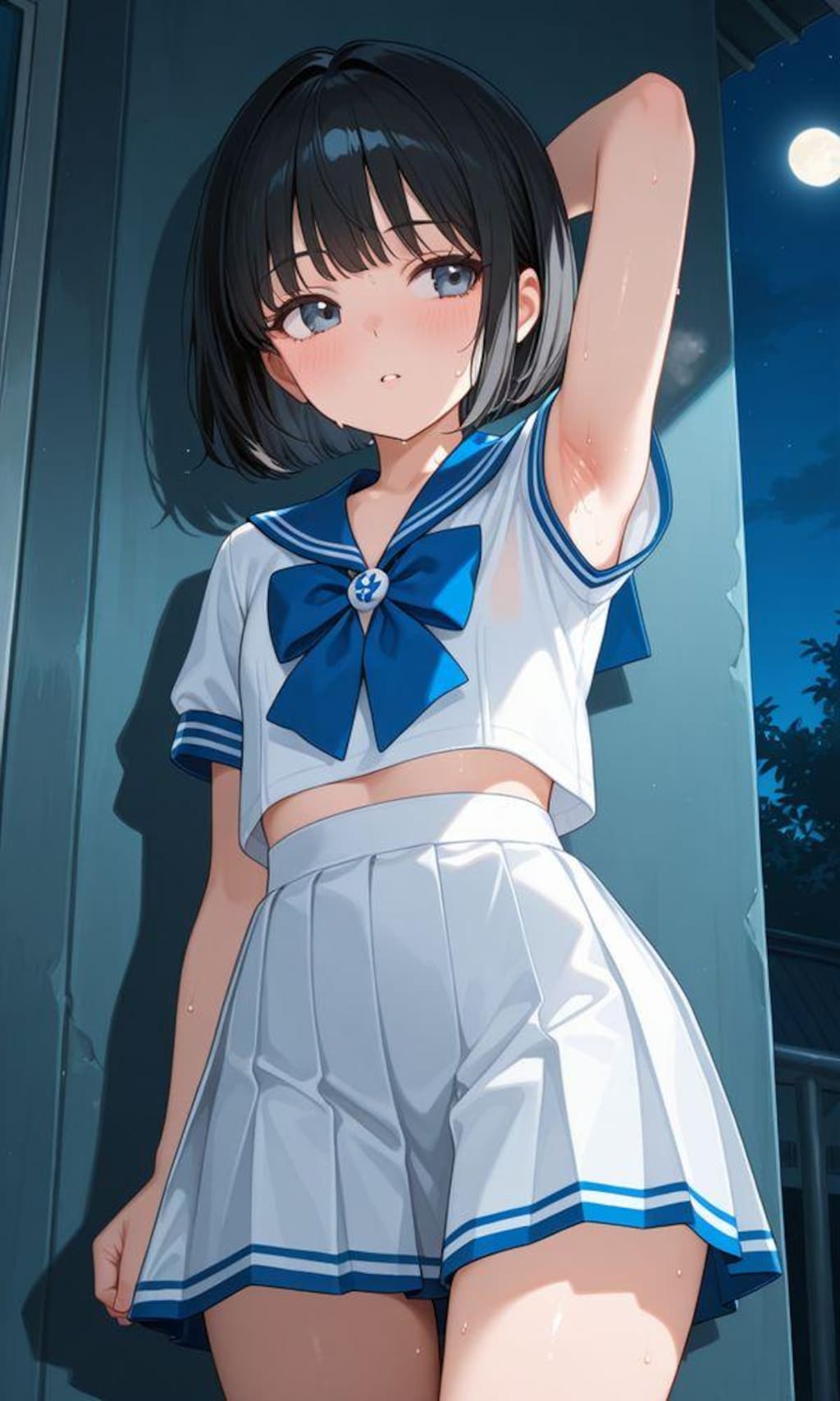 夜の図書室にて（ちっぱいセーラー服ちゃんのワキ）