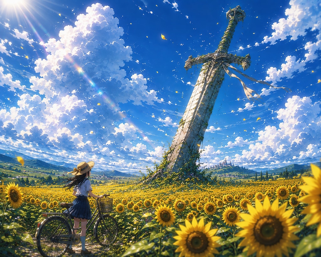 ひまわり畑と天空の巨剣