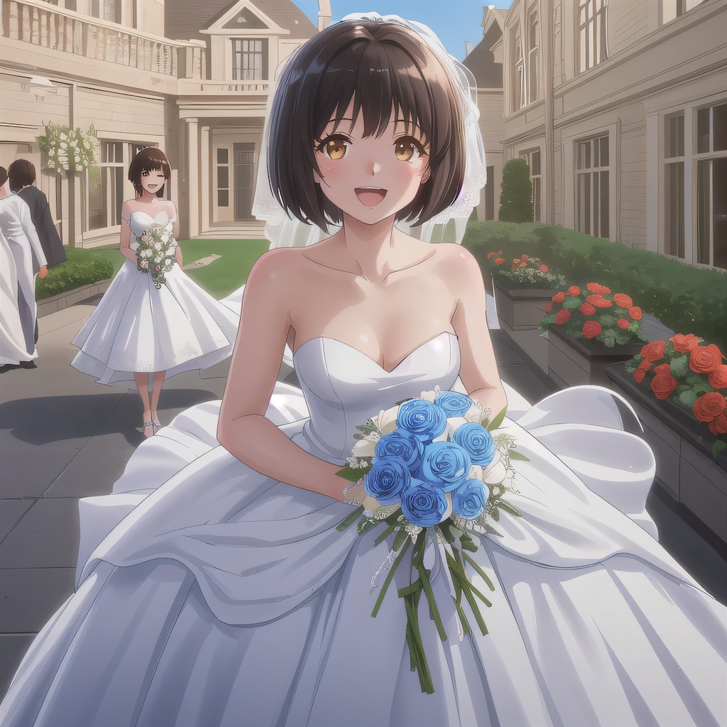 黒髪ボブでウェディングドレスの少女１０