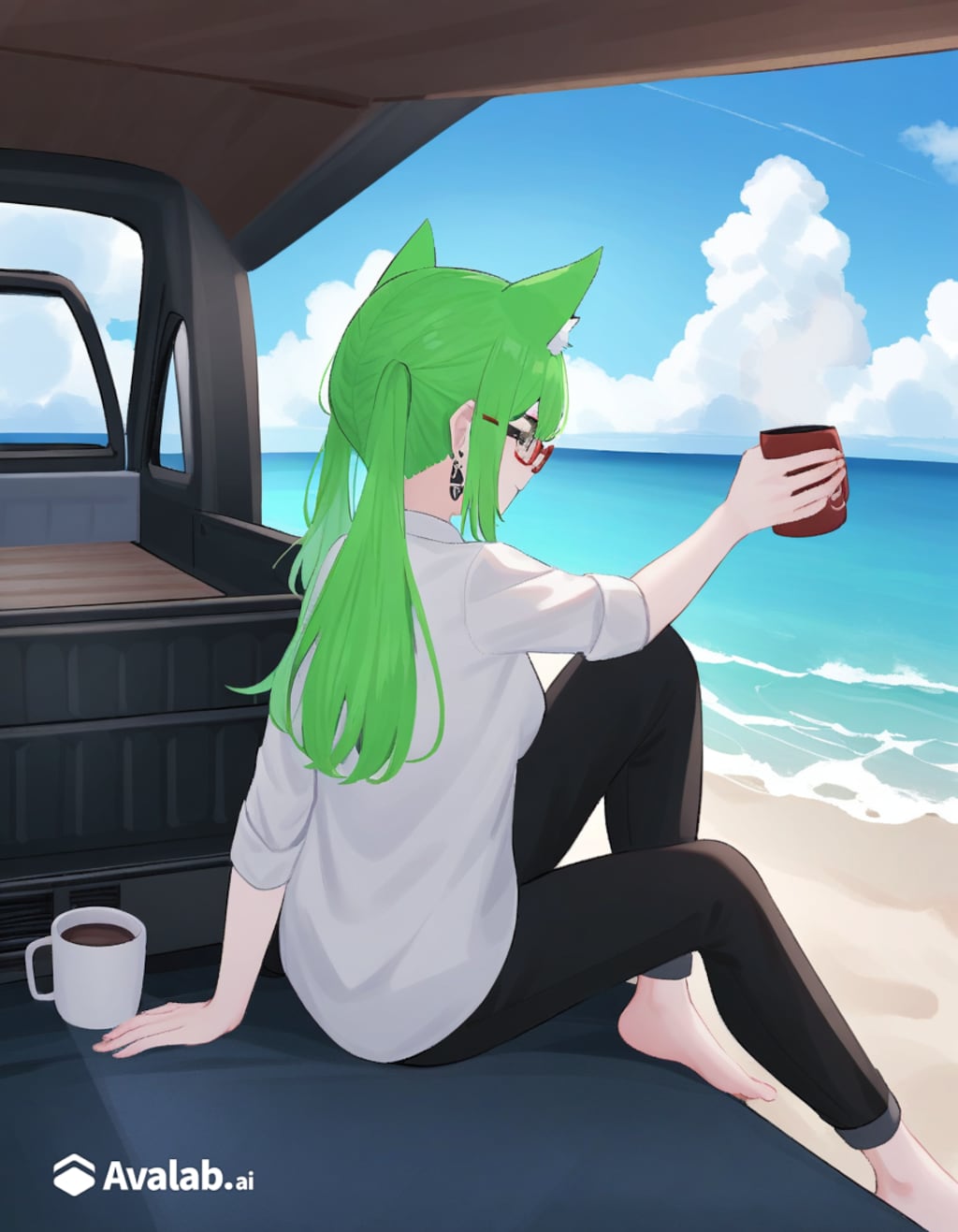 海で寛ぐラシューシャちゃん