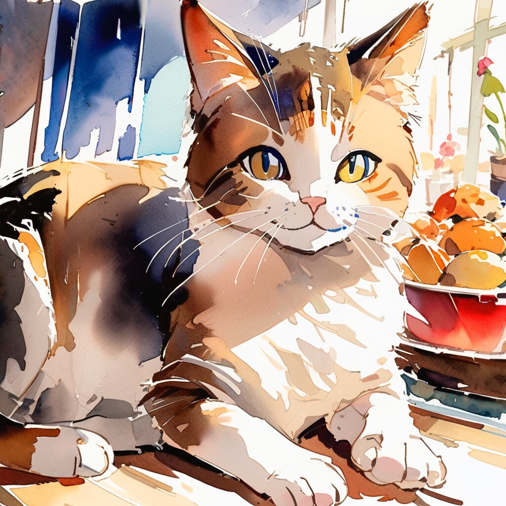 水彩画風猫