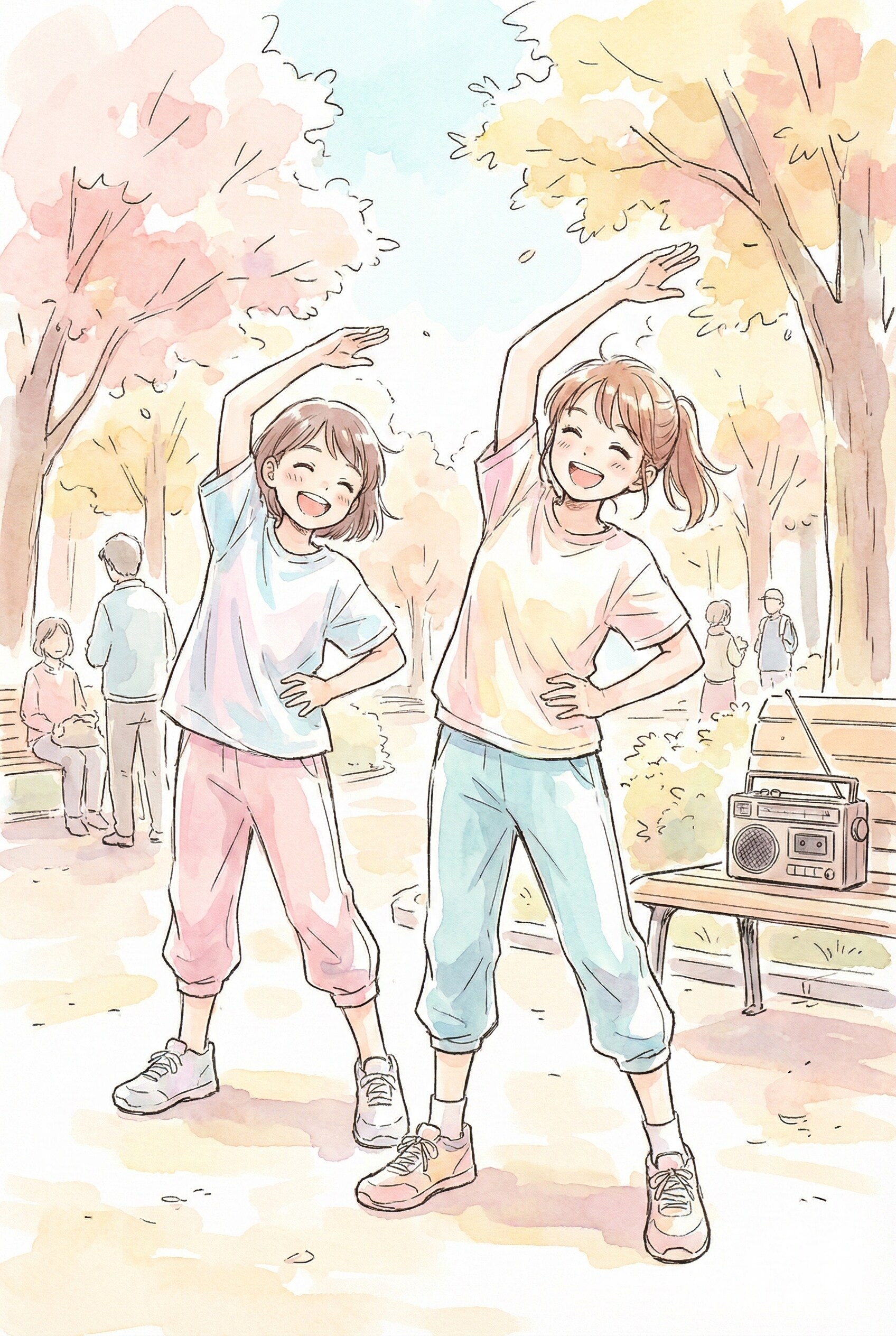 美少女姉妹のラジオ体操🤸‍♀️ | の人気AIイラスト・グラビア