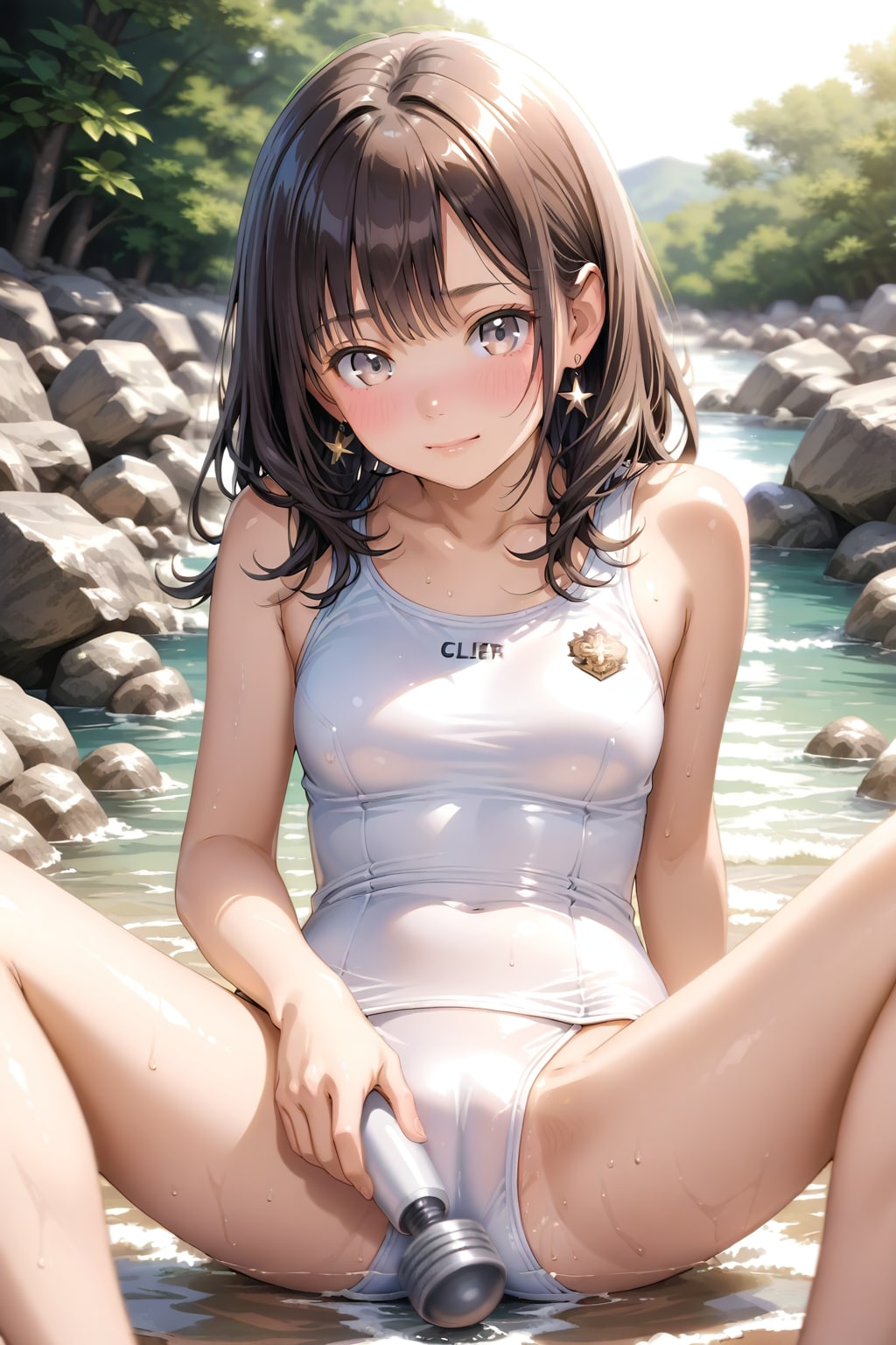 白スク水美少女　秘密の川遊び