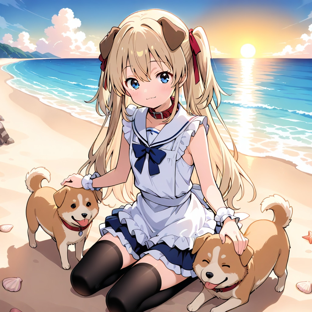 ）「べ、別に…犬が可愛いから撫でてるだけなんだから！ ……でも、莉奈のことと一緒にフォローしてくれると嬉しいかも…？♡🐶」 | の人気AIイラスト・グラビア