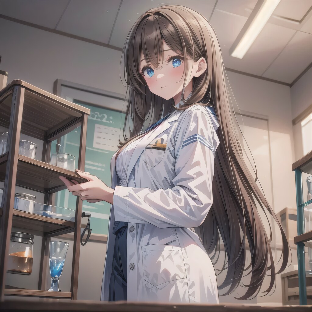 黒髪ロングで白衣の少女４４