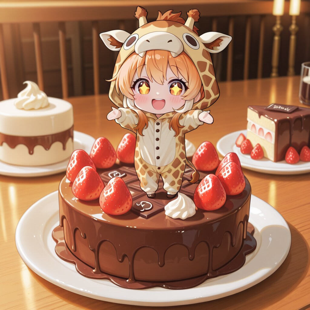 ガトーショコラとキリン着ぐるみちび子ちゃん | の人気AIイラスト・グラビア