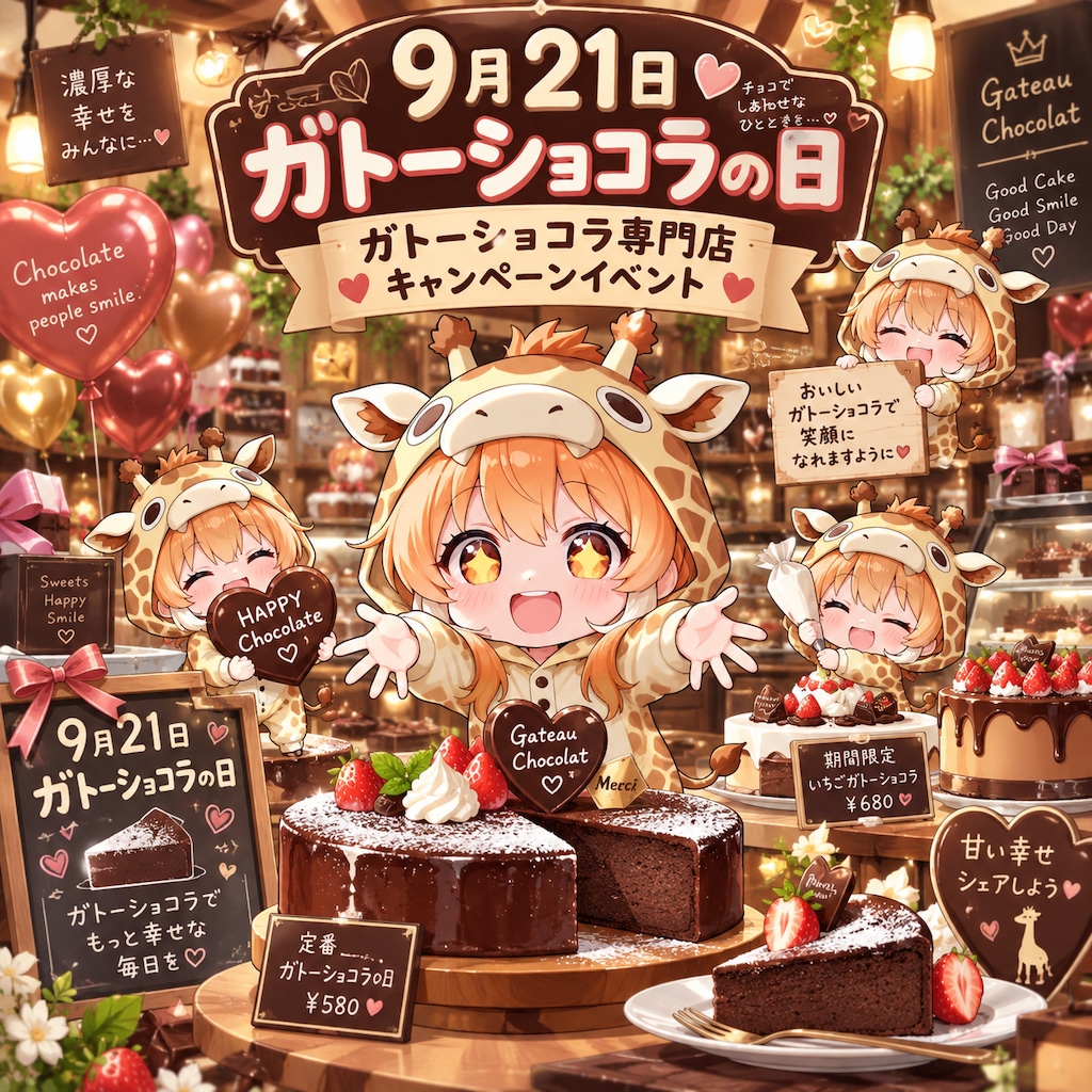 ガトーショコラとキリン着ぐるみちび子ちゃん