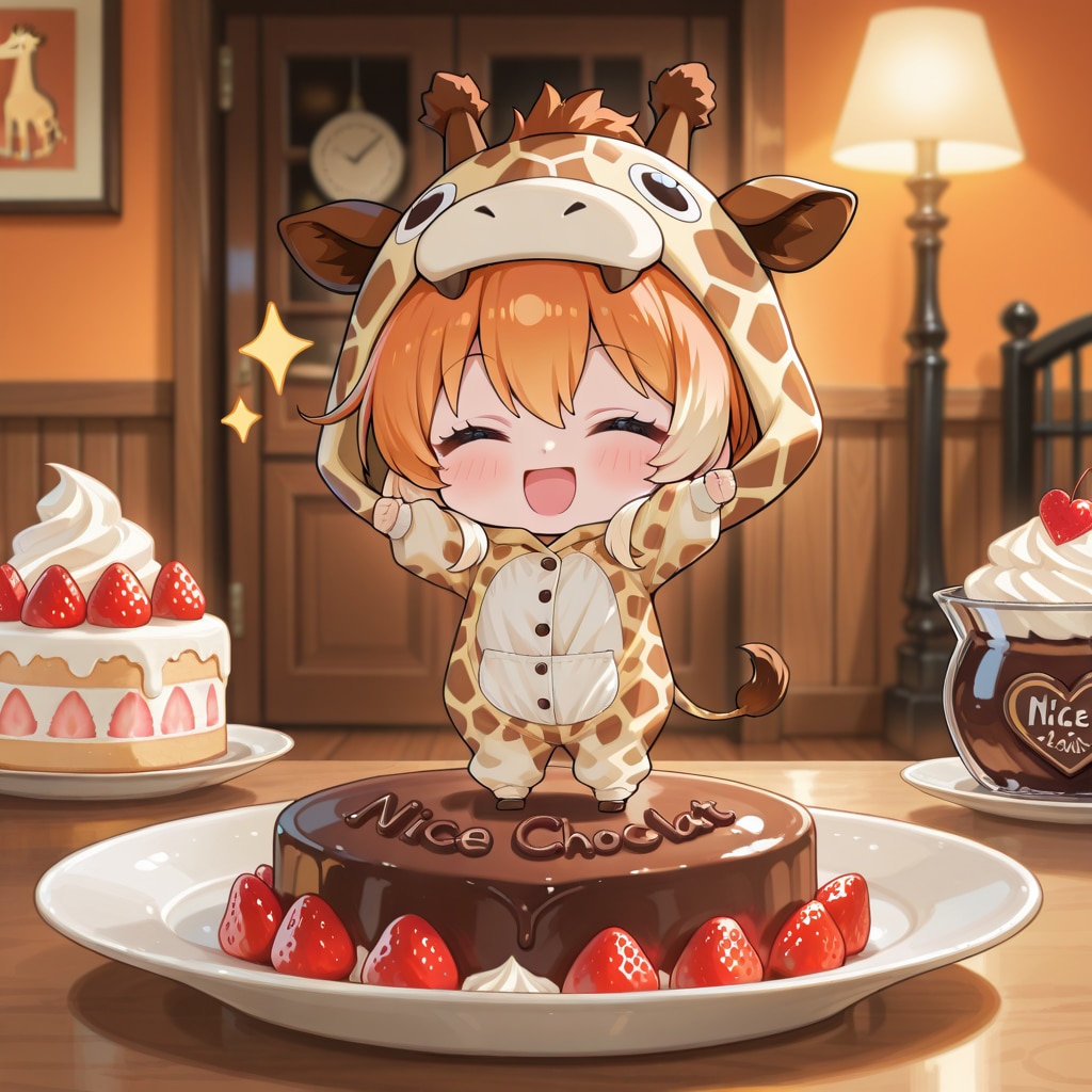 ガトーショコラとキリン着ぐるみちび子ちゃん