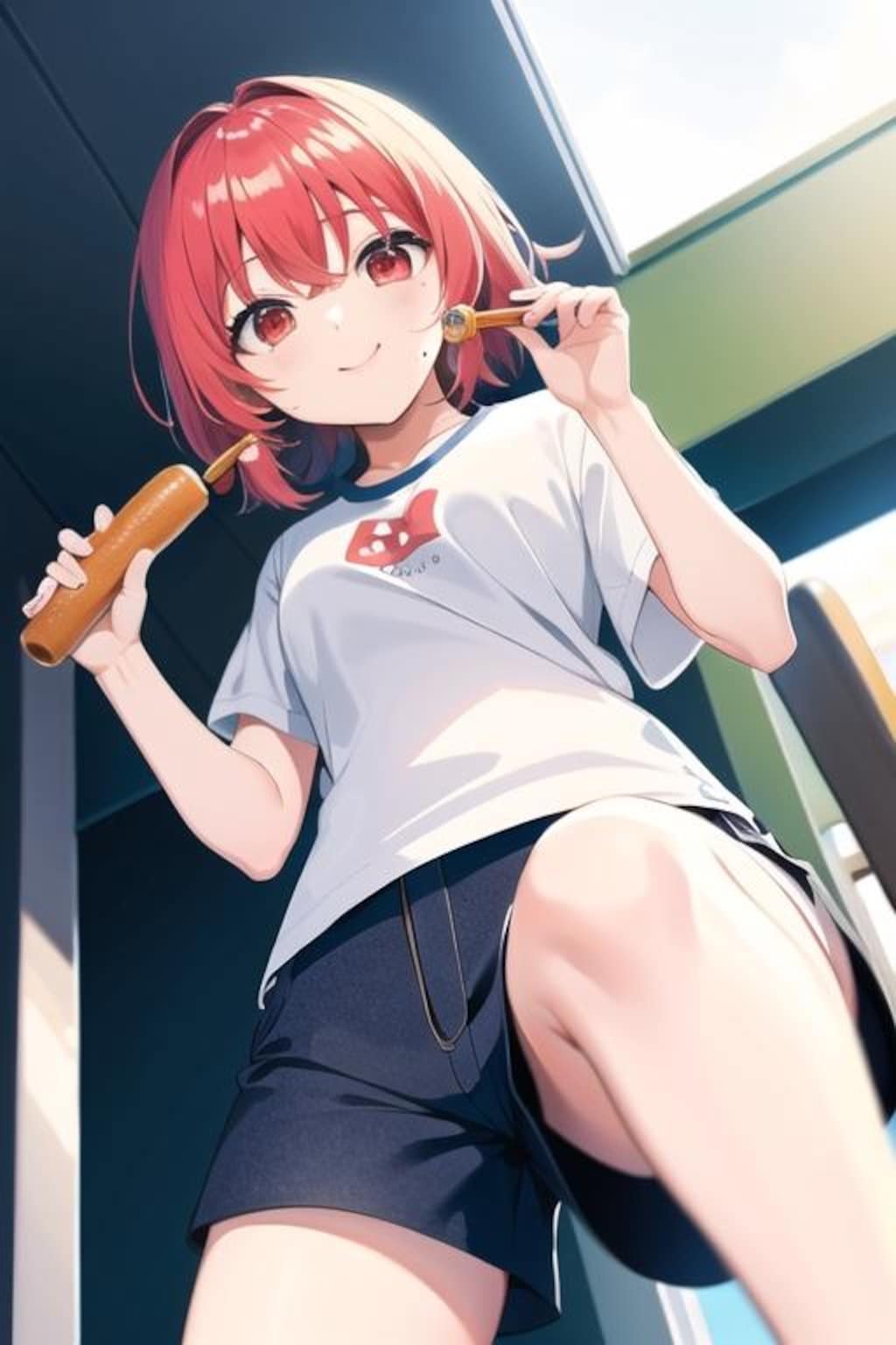 短パンの娘（桃髪）