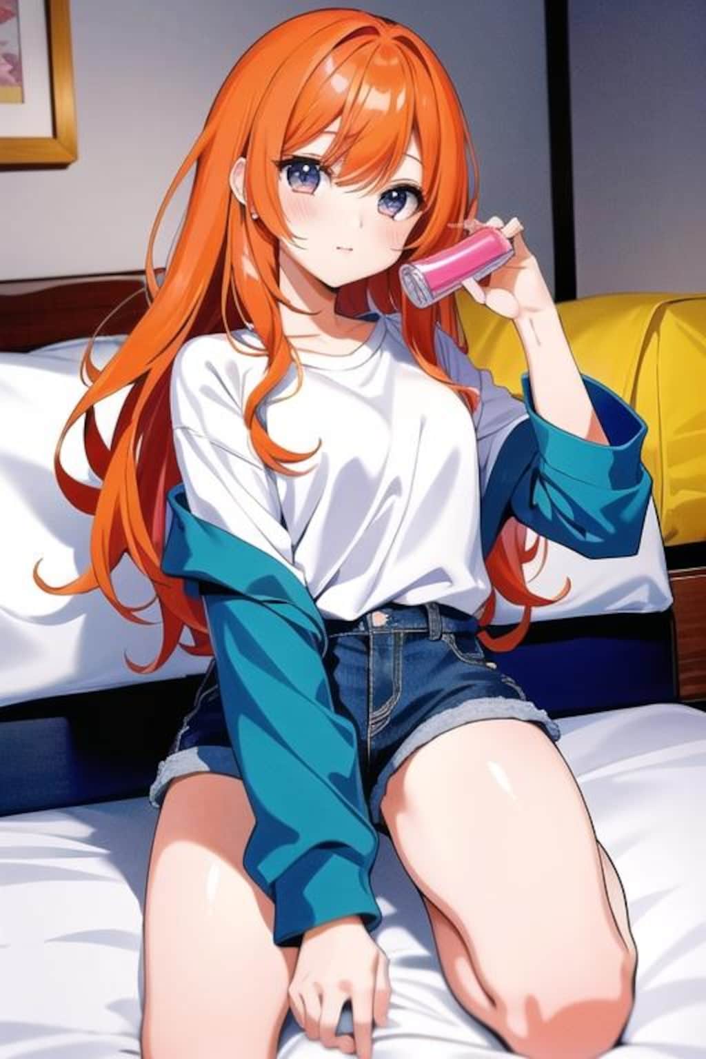 短パンの娘（桃髪）