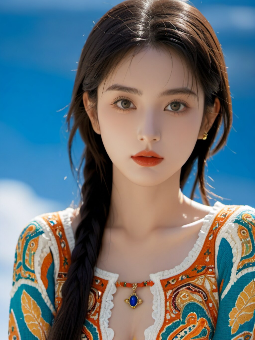 長い三つ編みの少女