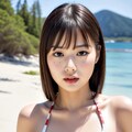 水玉模様の光沢ビキニを着た清純派の美女 8枚目