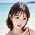 水玉模様の光沢ビキニを着た清純派の美女 3枚目