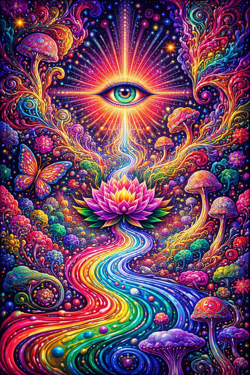 幻想的な目と蓮の花