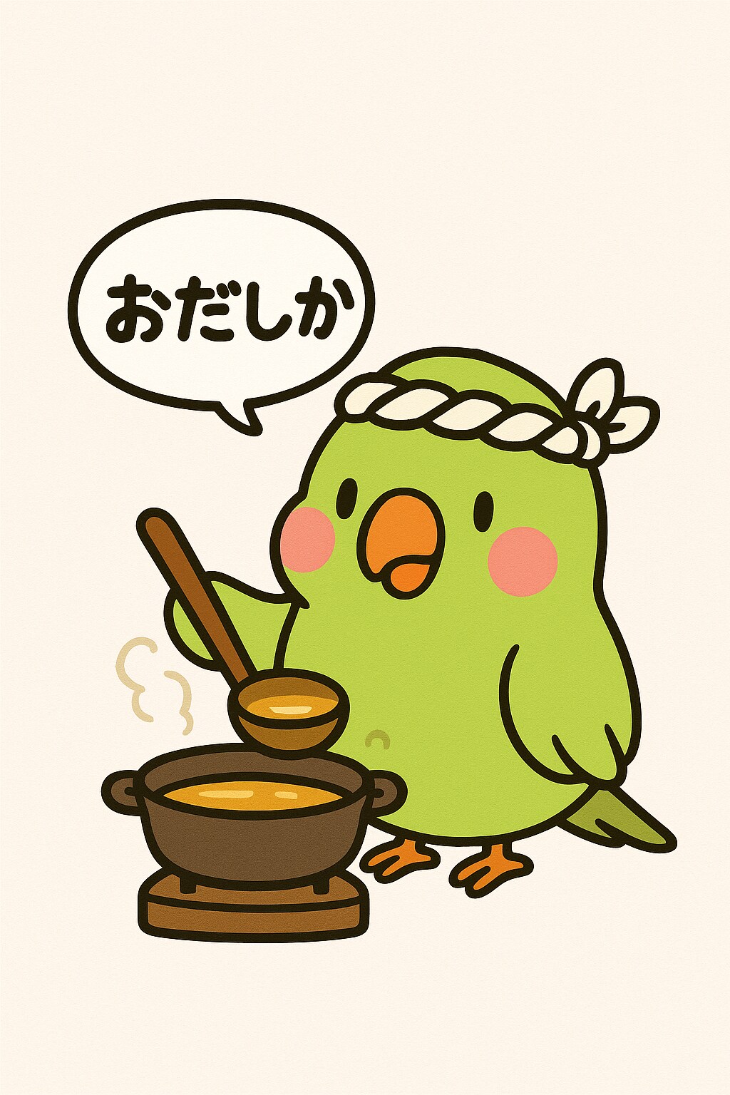 おだしスープを作るインコ
