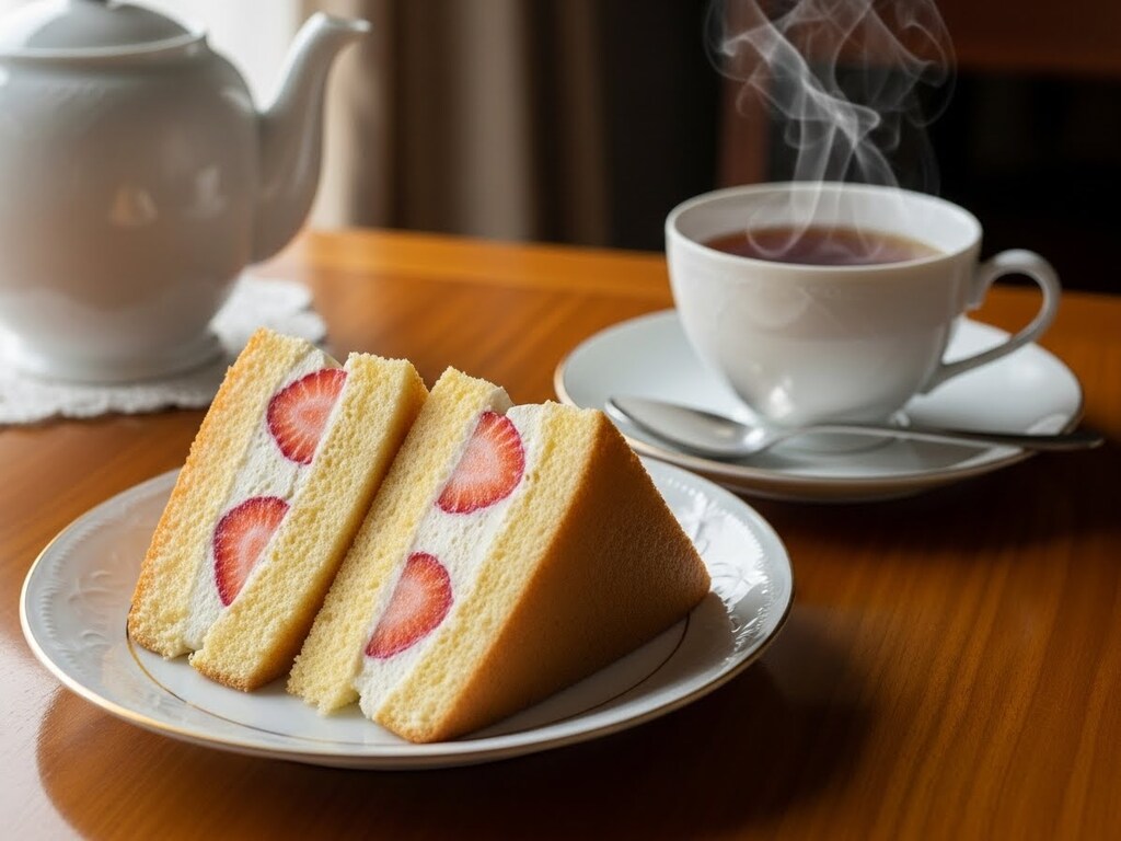 デザートの苺サンドと紅茶のセット
