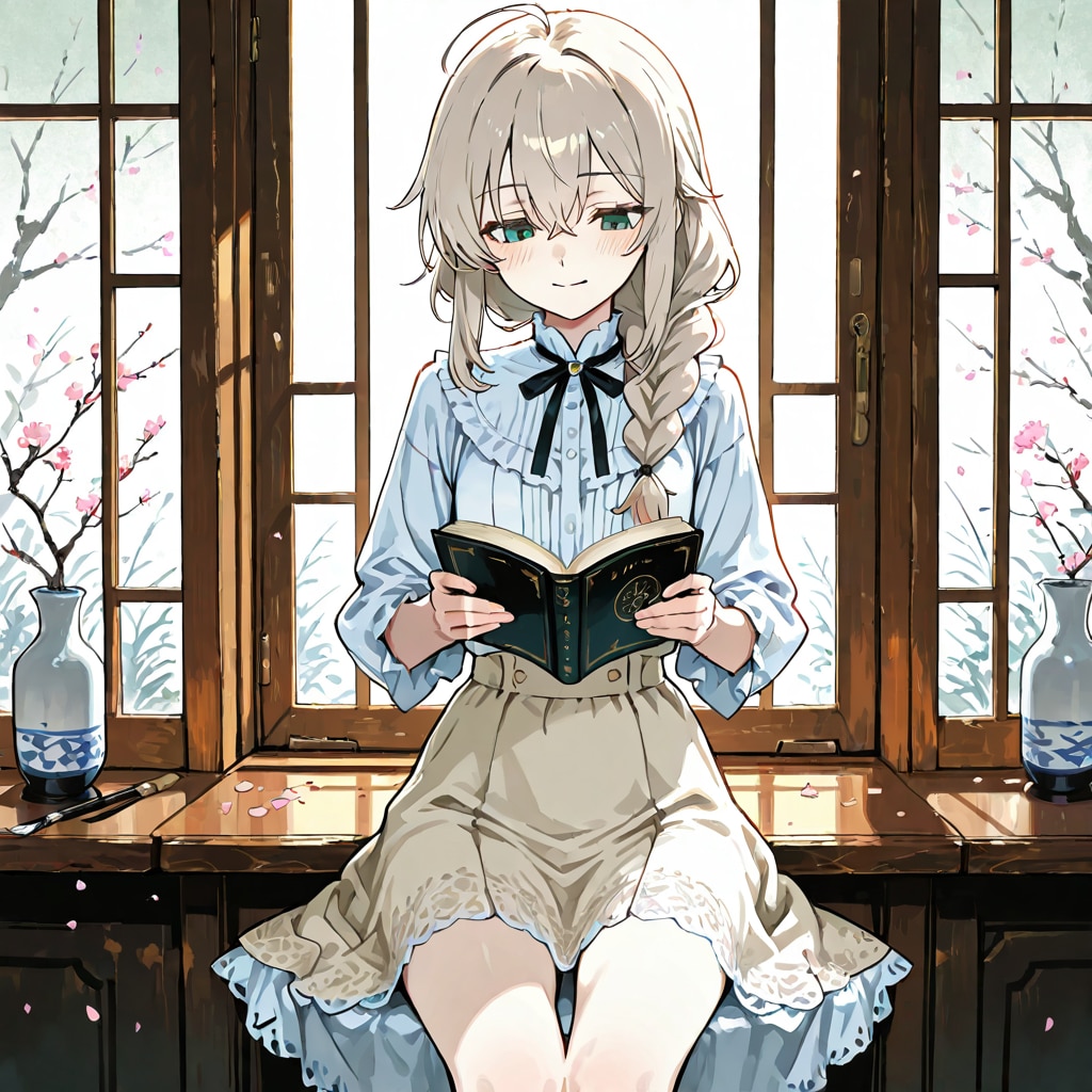 窓辺で本を読む