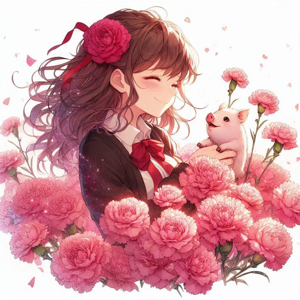 カーネーションとミニブタちゃん