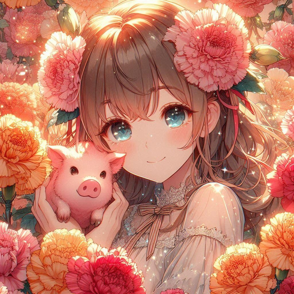 カーネーションとミニブタちゃん