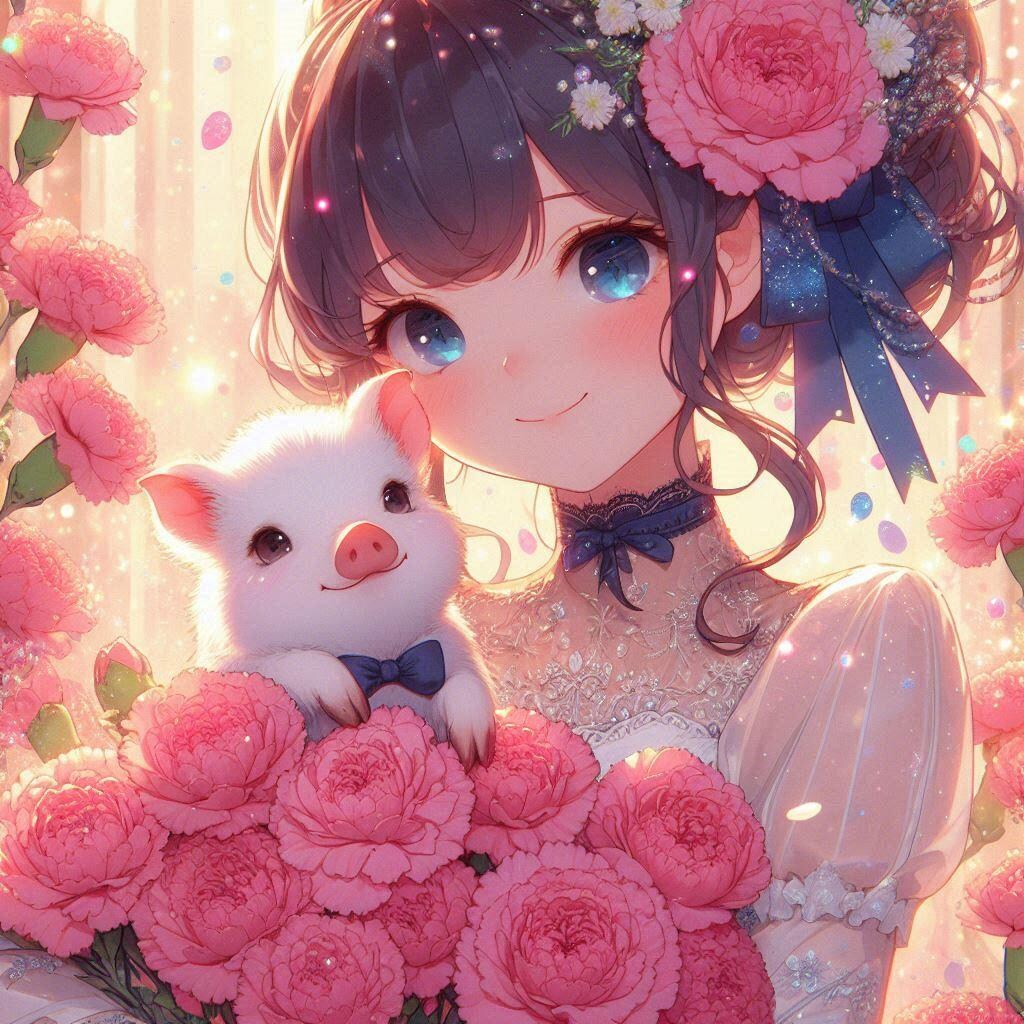 カーネーションとミニブタちゃん