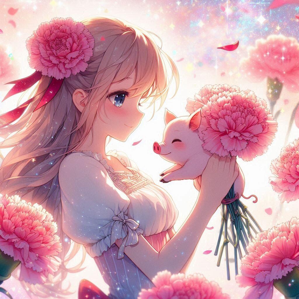 カーネーションとミニブタちゃん
