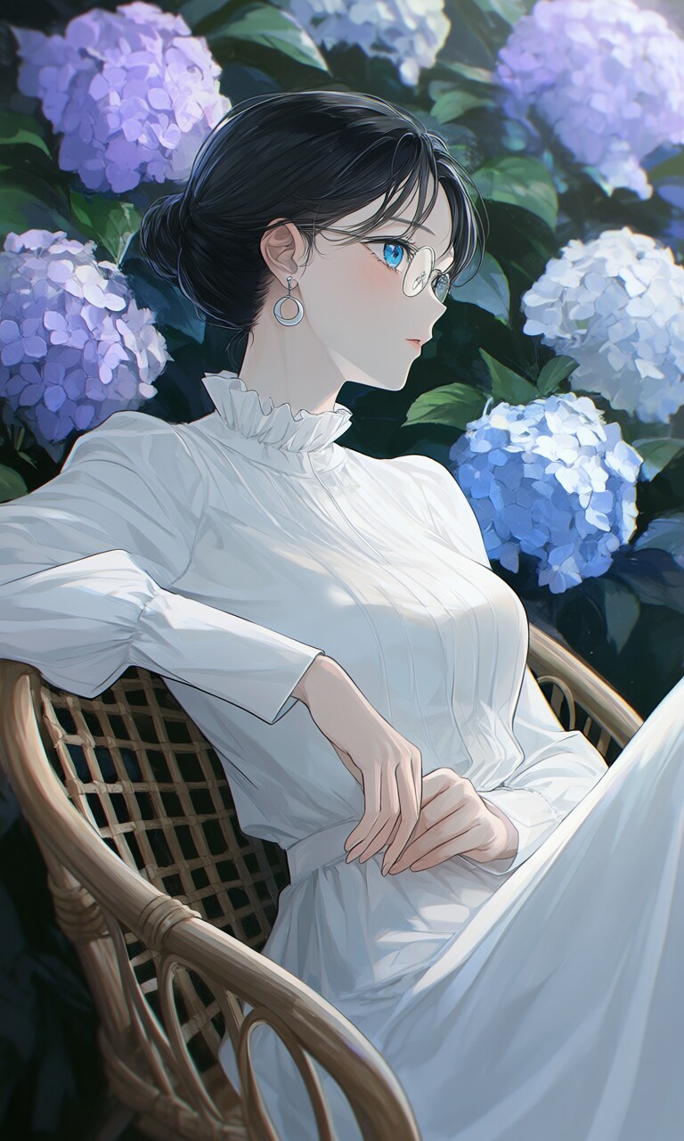 あじさいと白ドレス