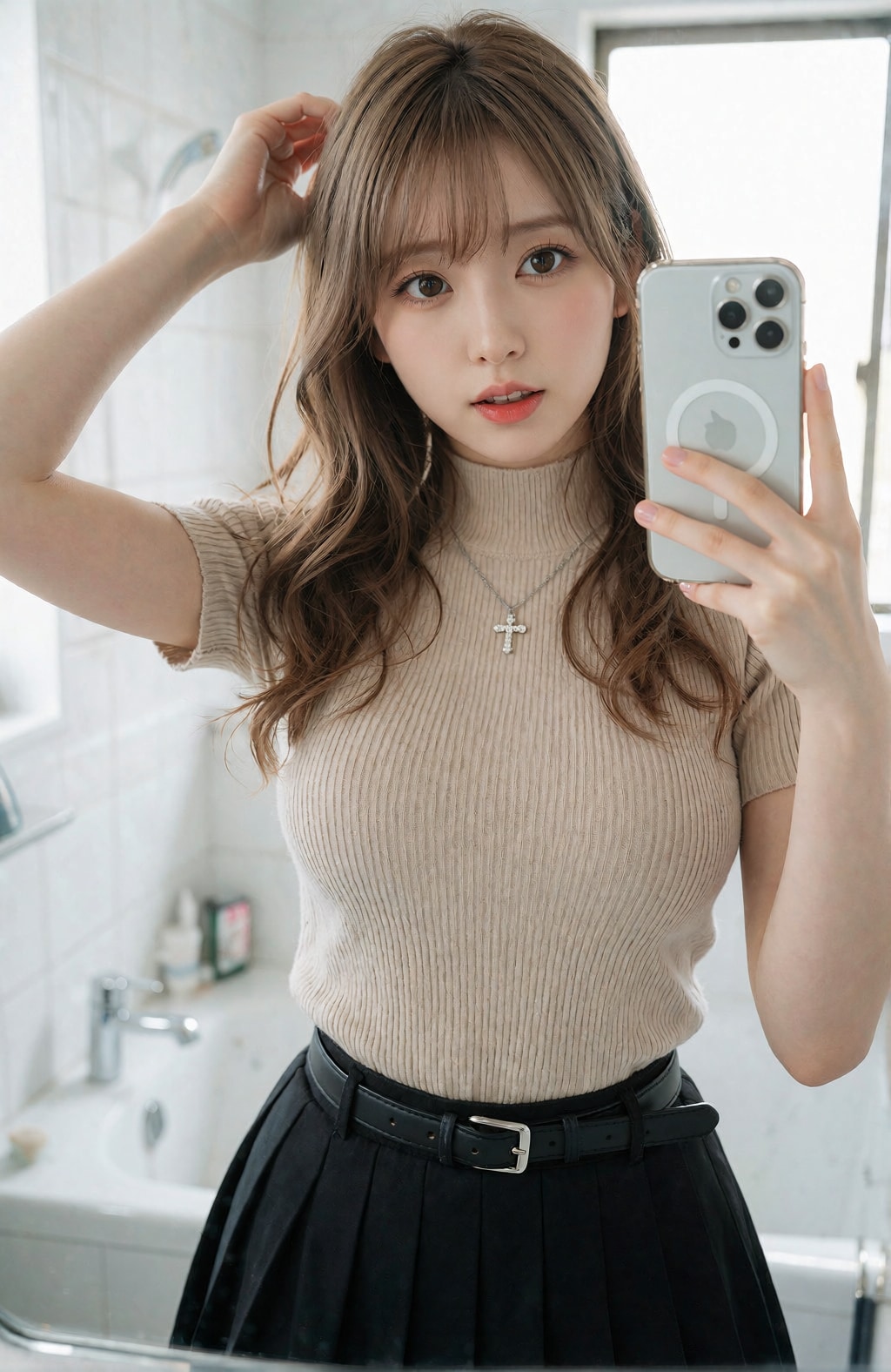 鏡の前で自撮りしてるんだけど、この感じどう？