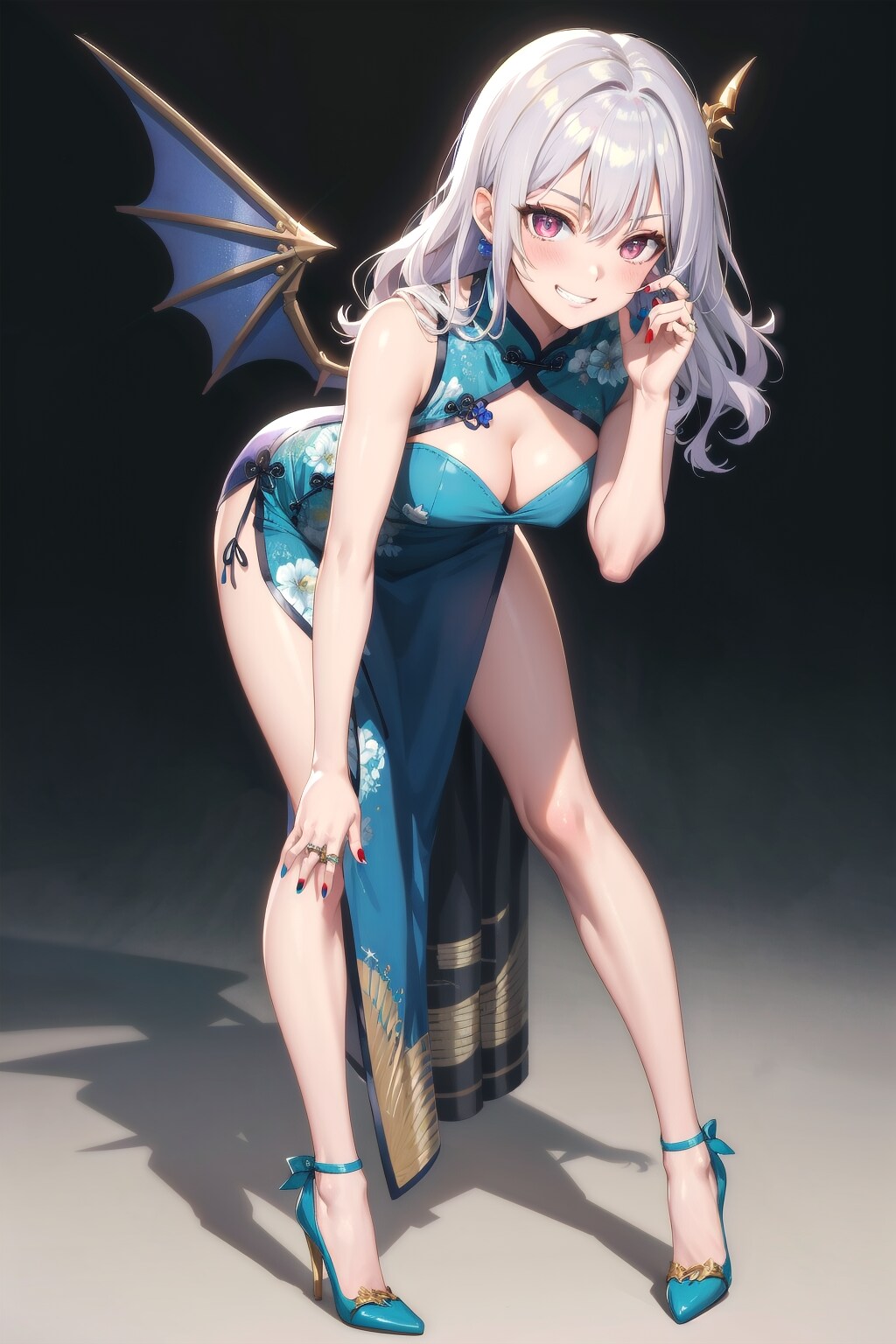 屈んだチャイナドレス