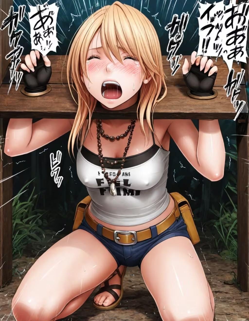川澄カグヤ パイズリ 首枷 乳もみ(服の下) 電マ 溶けた服 弾け飛ぶ服 足コキ
