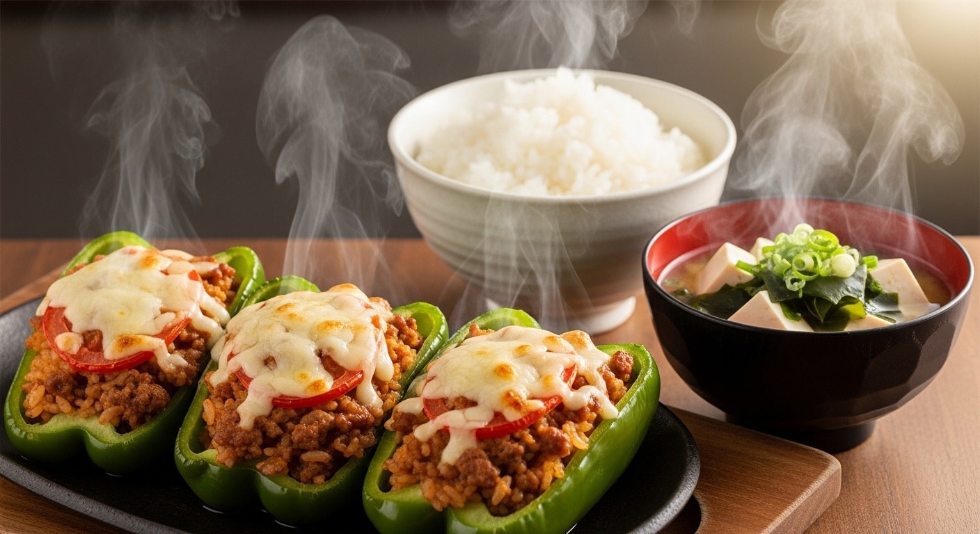 摩訶不思議食堂のピーマンの肉詰め定食 | の人気AIイラスト・グラビア