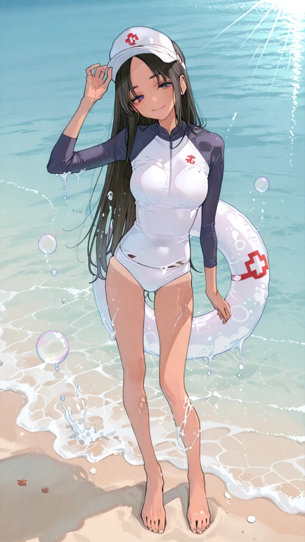 海の日 ビーチ水着女性集