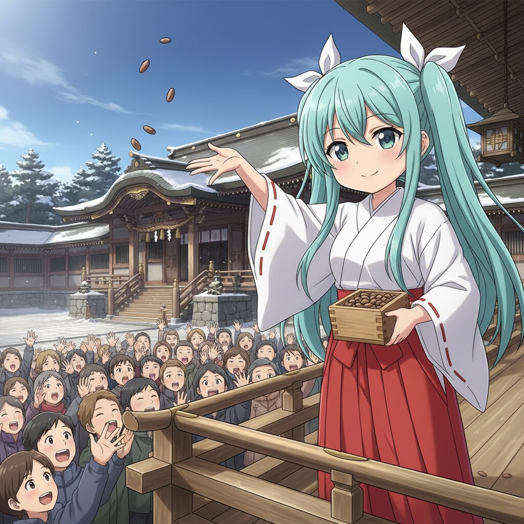 みどツイさん。節分。巫女。アニメ風。chibi.