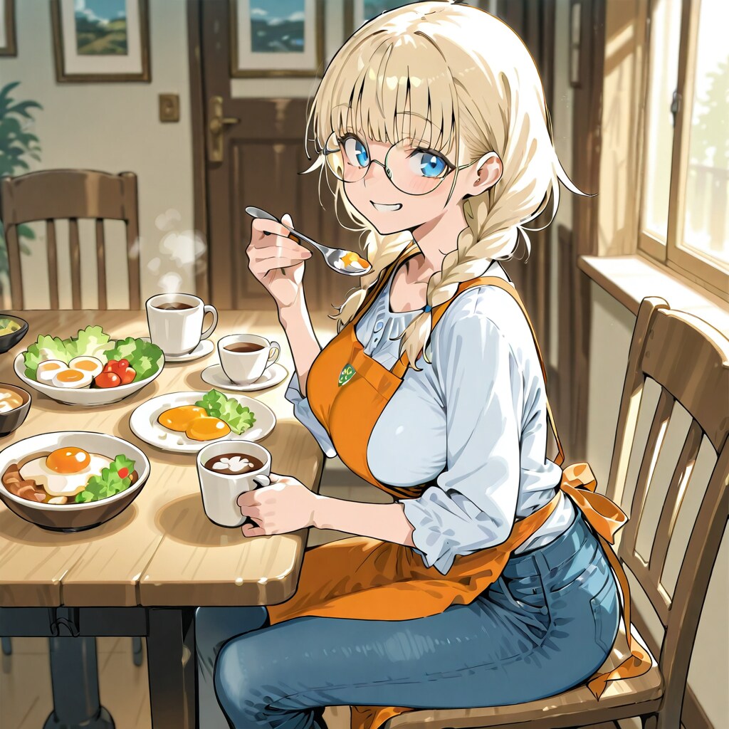 朝ごはん　できたよ。早く食べよ