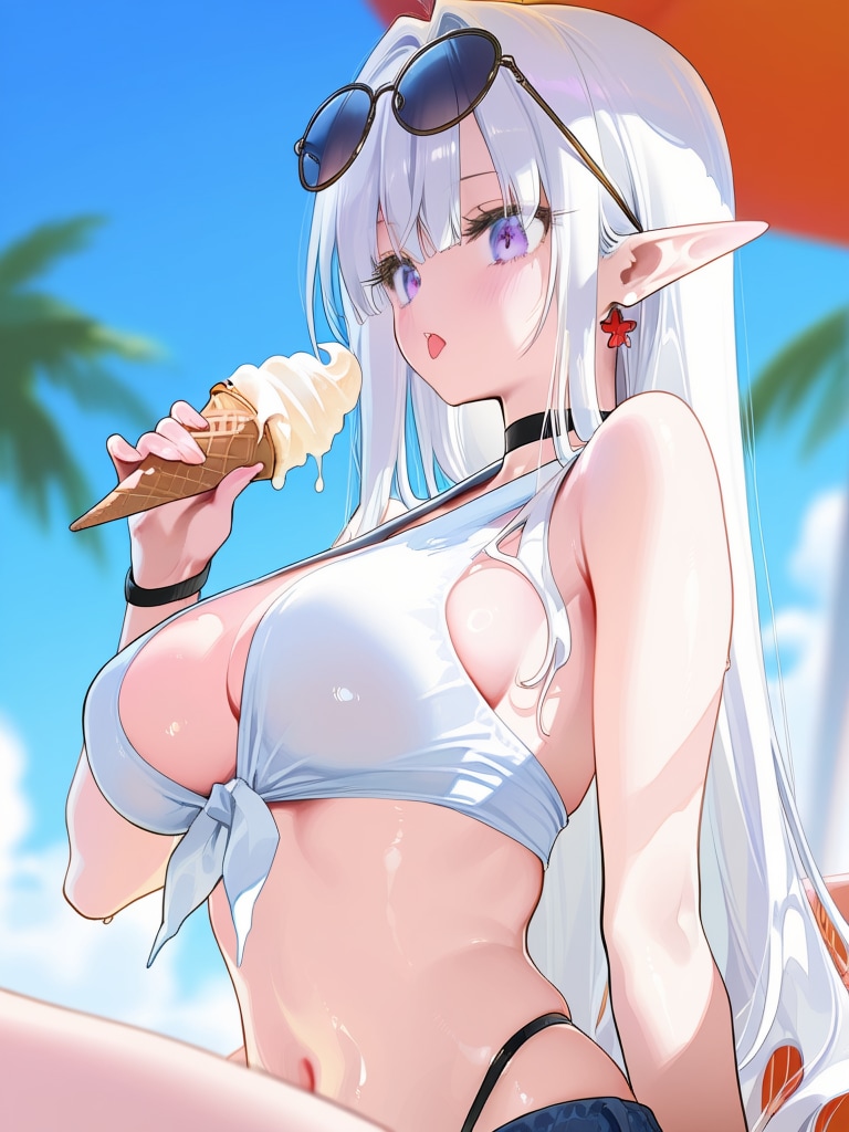 涼しむエルフの女の子