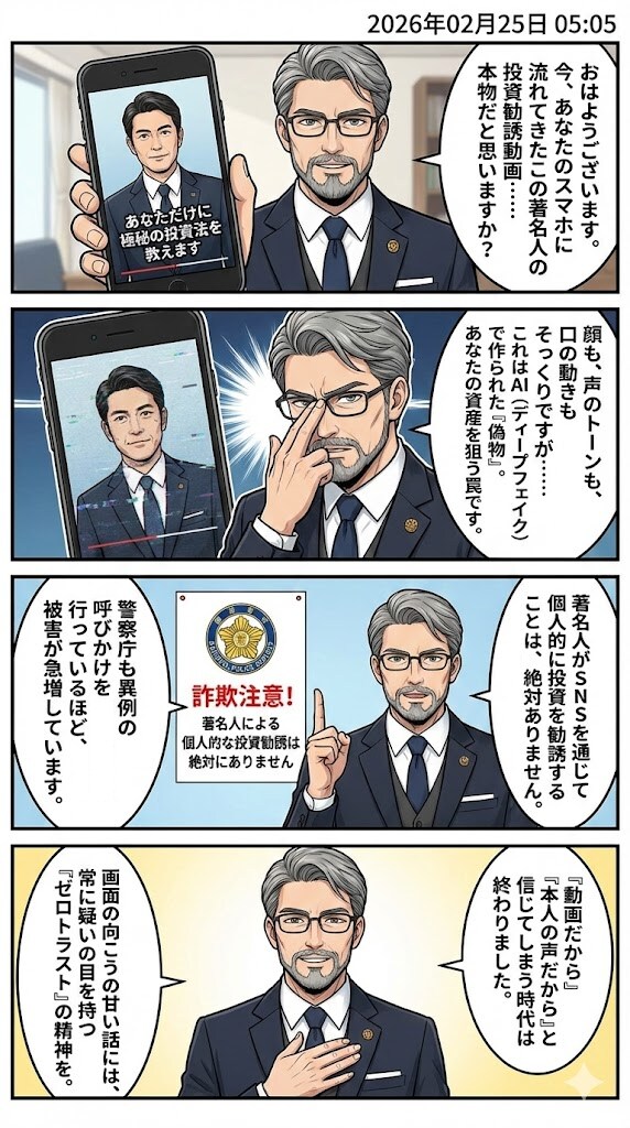 「ディープフェイク投資詐欺」　毎日漫画5時