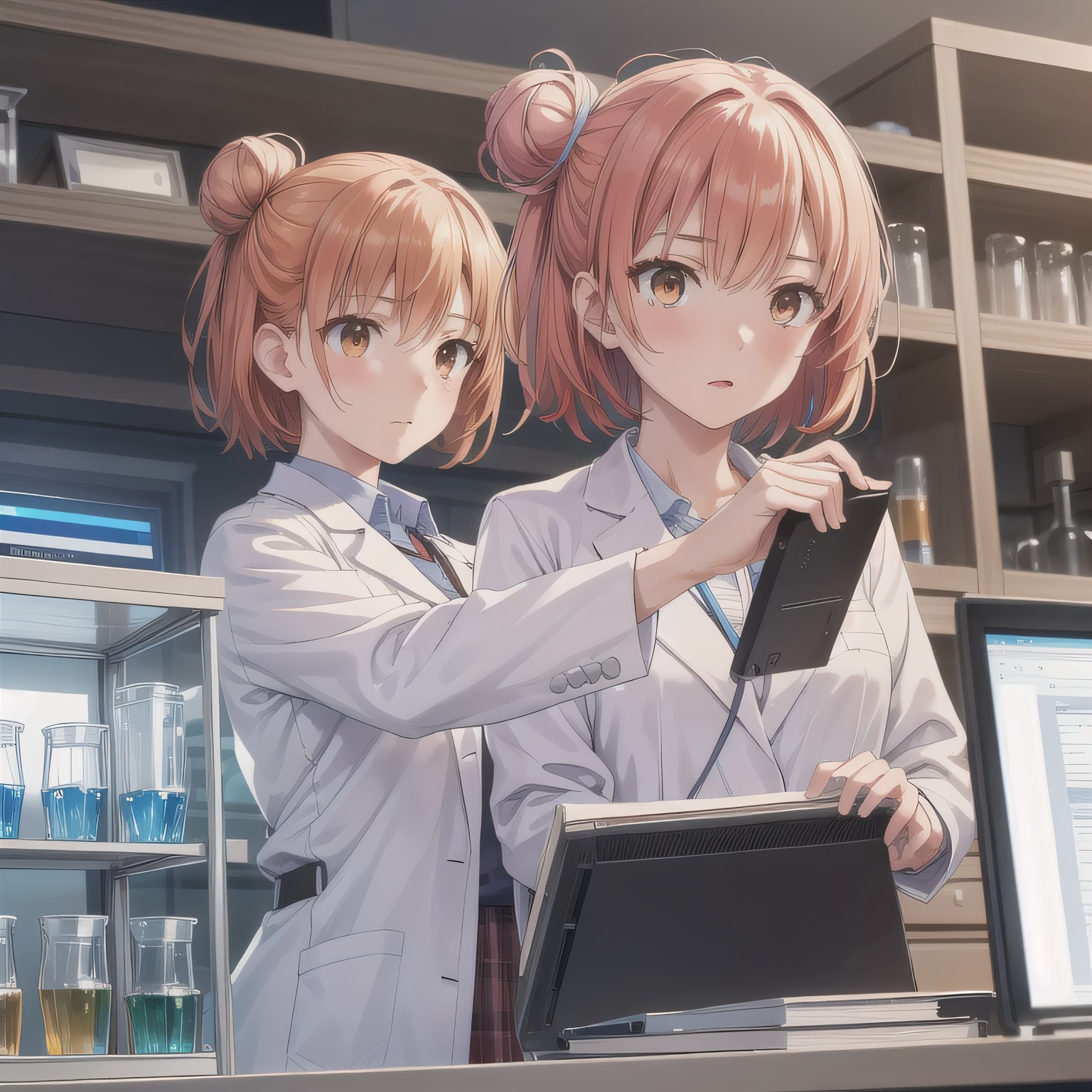 茶髪シニヨンで白衣の少女２ | の人気AIイラスト・グラビア