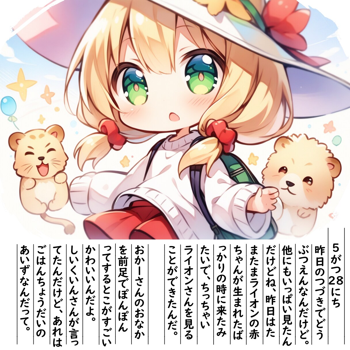【絵日記】ライオンさんの赤ちゃん | の人気AIイラスト・グラビア