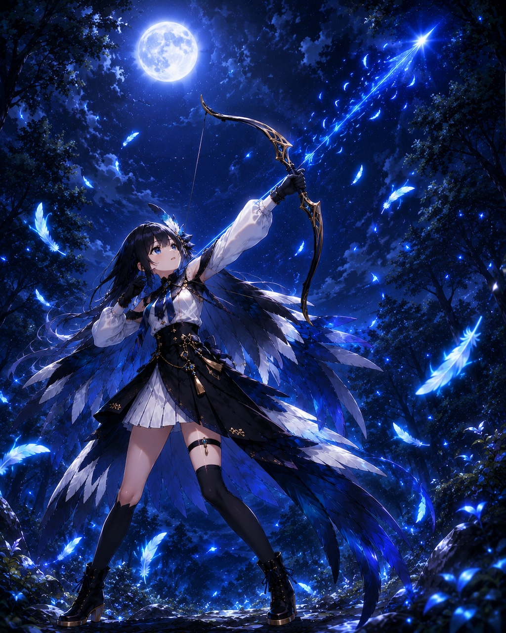 夜空に矢を放つかささぎちゃん