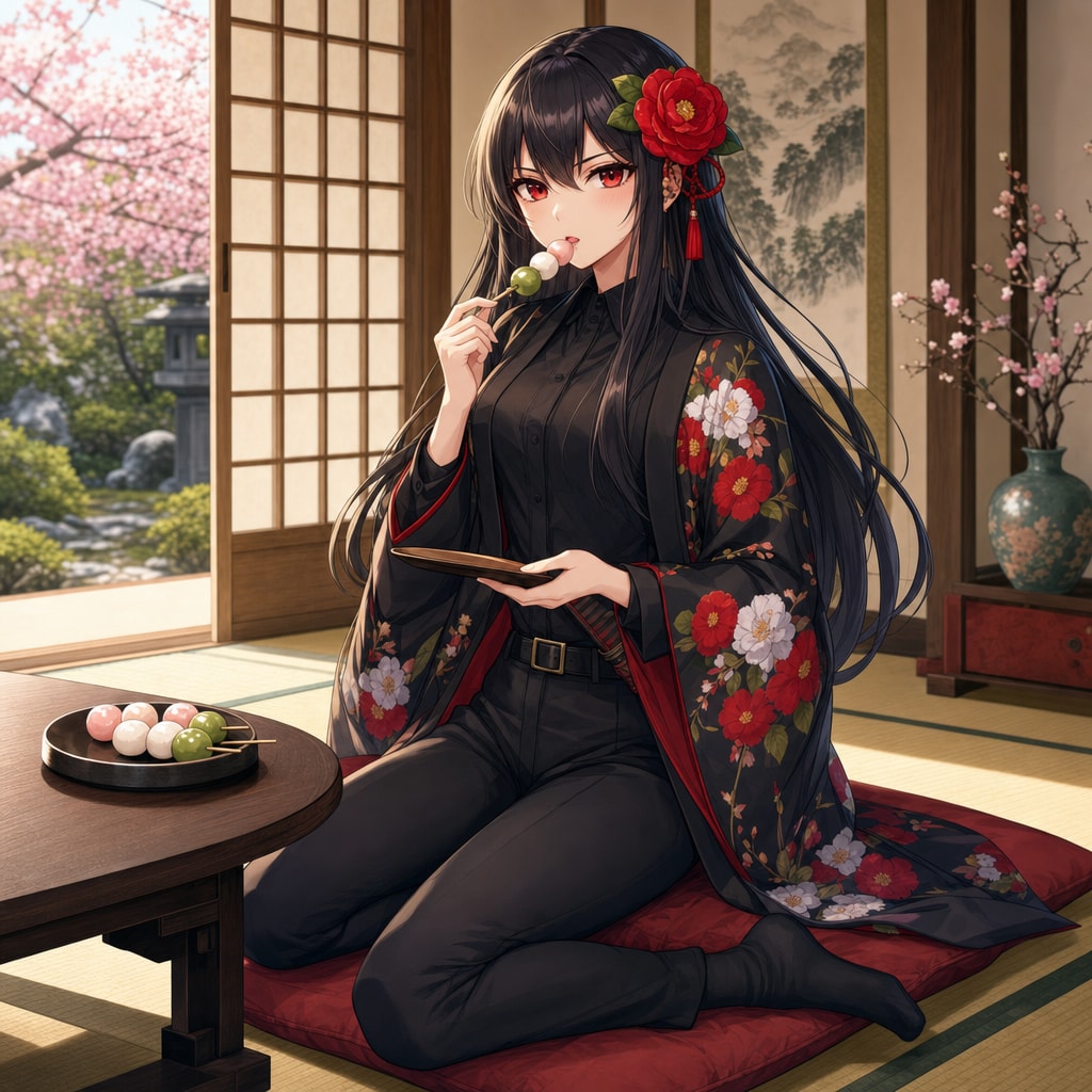 三色団子とツバキ