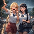 金髪ギャルと黒髪メガネ　突然の雨編 2枚目