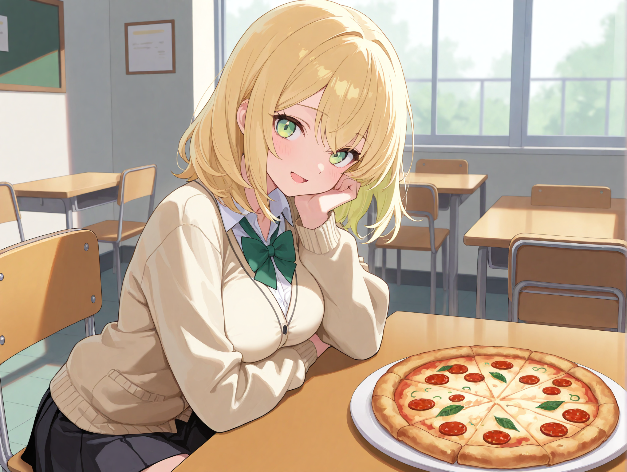 ピザを食べる近松沙也ちゃん