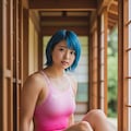 競泳水着美女、和室、もたれてる 6枚目