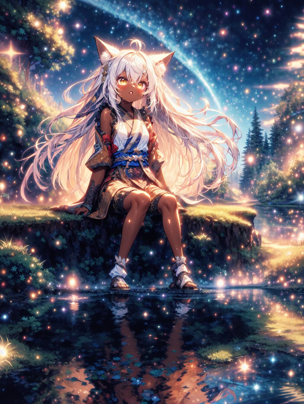 光のパーティクルと狐娘