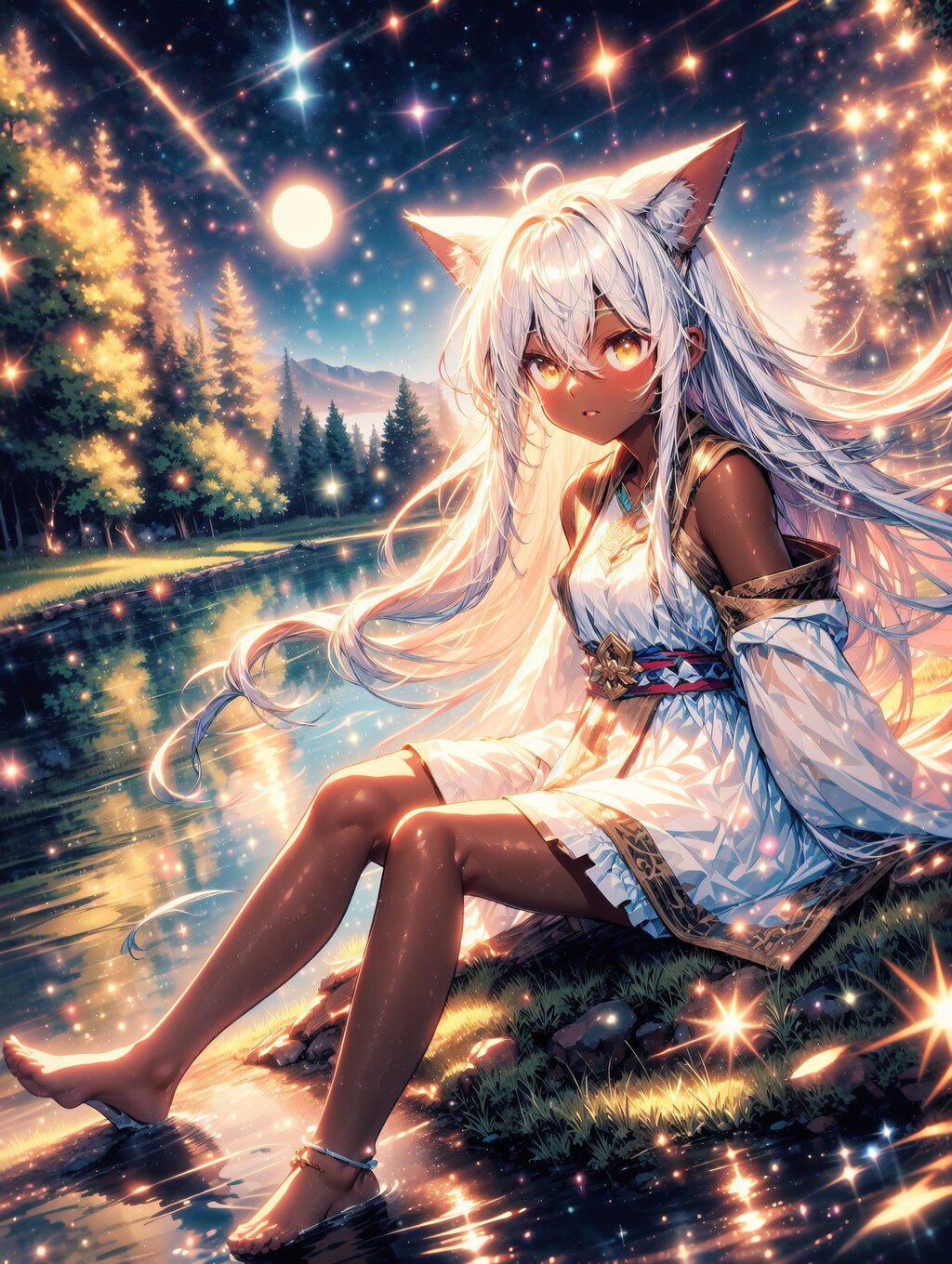 光のパーティクルと狐娘