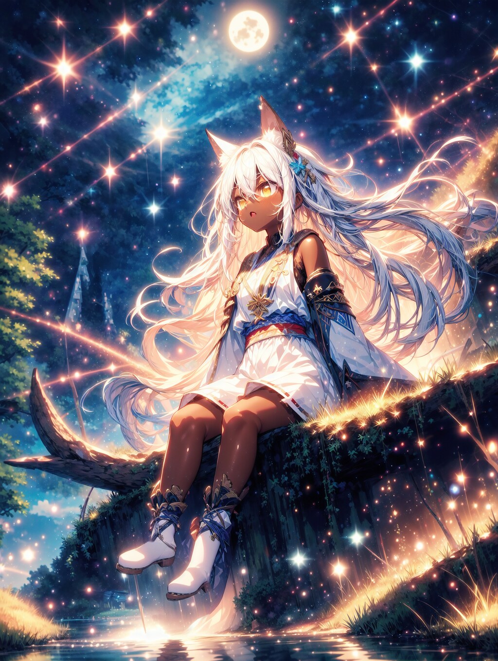 光のパーティクルと狐娘