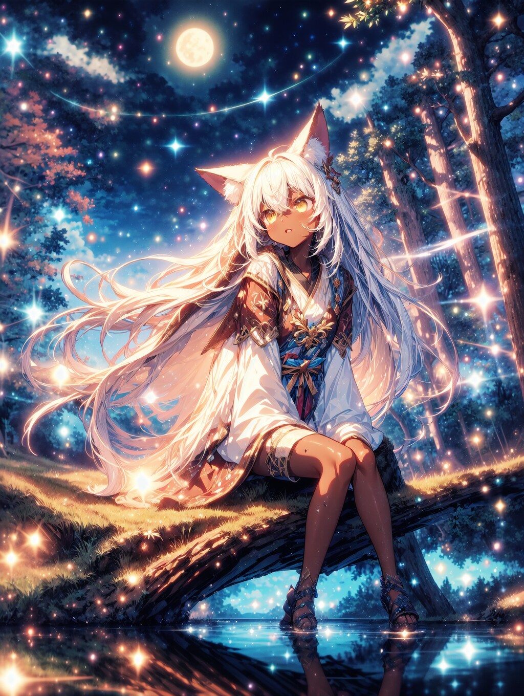 光のパーティクルと狐娘